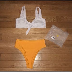 zaful white and mustard/yellow bikini